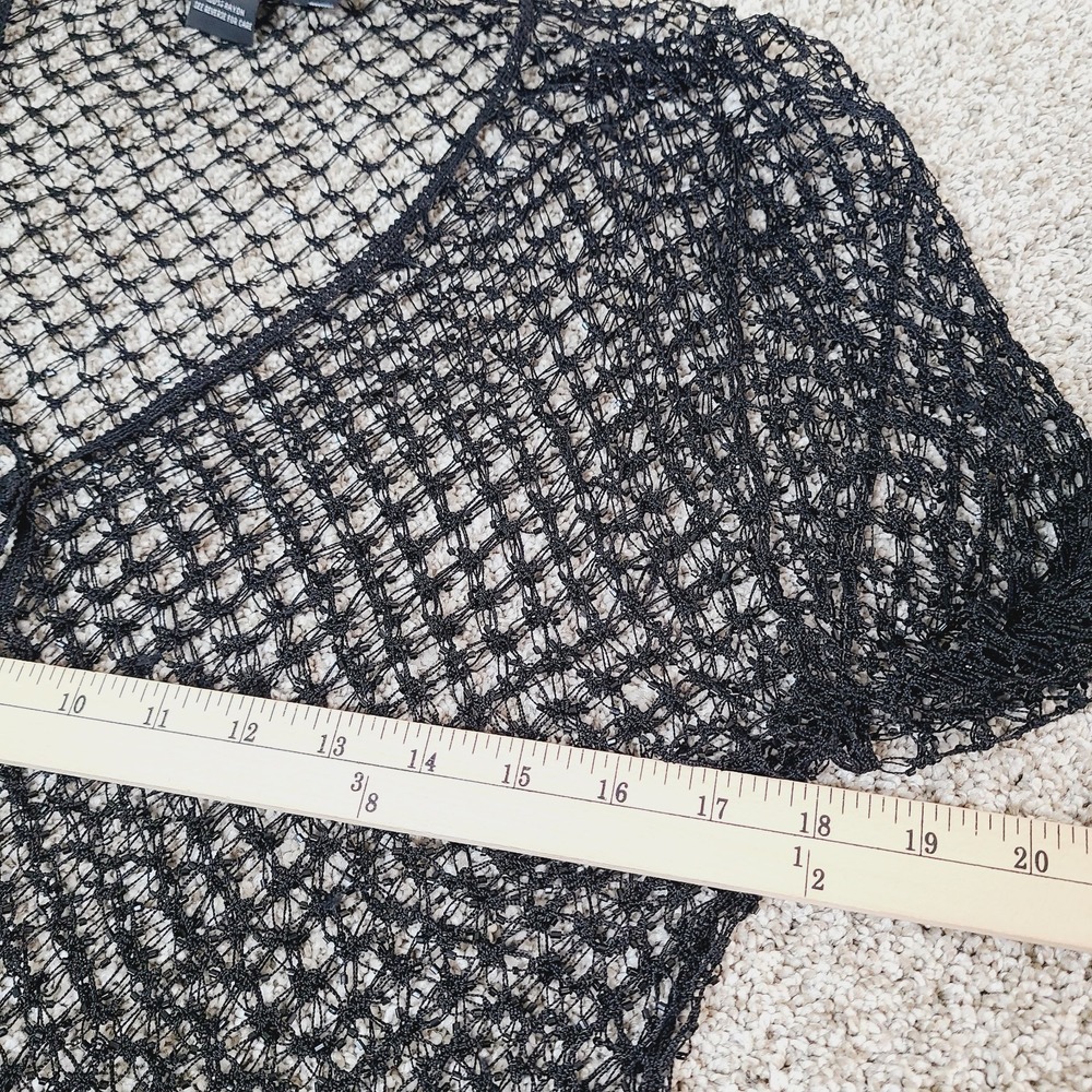 Helen Wang NY Beaded Crochet Mesh Open Cardigan Black M Y2K‎ Vampire Diaries - Picture 8 of 9